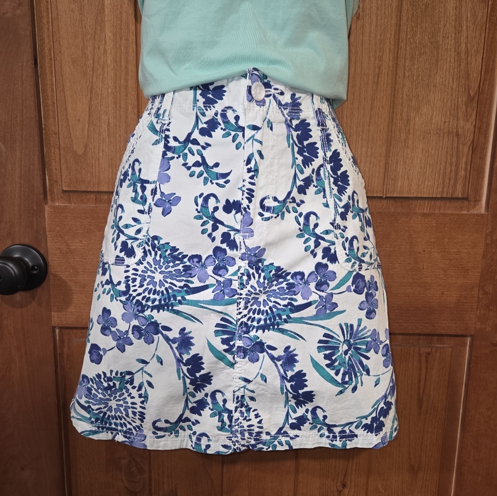 St. John's Bay Blue and White Floral A-Line Skort